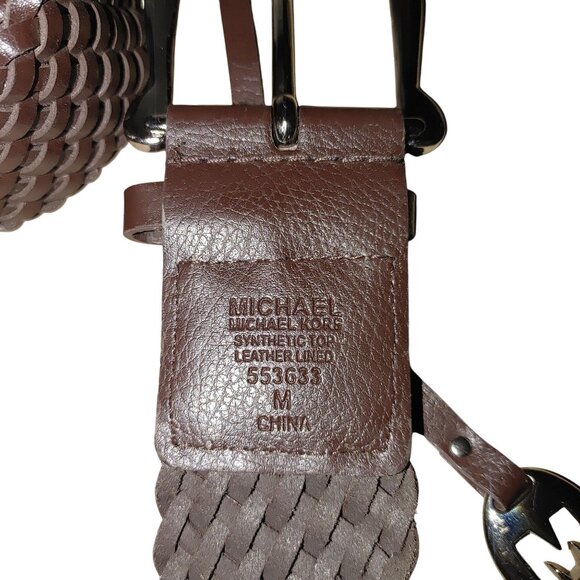 Michael Kors Belt Woven Braided Size Medium Dark Brown Leather Silver Buckle main image 5
